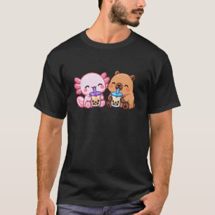 Camiseta Desenho Pastel Fofo Chá Boba Kawaii Axolote Capiva