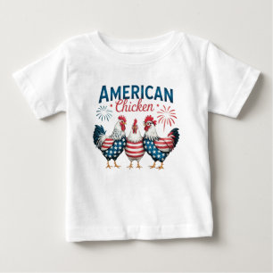 Camiseta Desenho Patriótico Americano de Frango de 4 de Jul