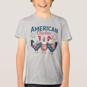 Camiseta Desenho Patriótico Americano de Frango de 4 de Jul