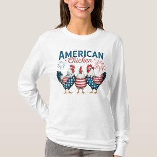 Camiseta Desenho Patriótico Americano de Frango de 4 de Jul