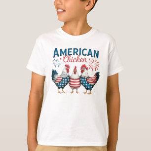 Camiseta Desenho Patriótico Americano de Frango de 4 de Jul