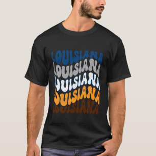 Camiseta Desenho Patriótico de Texto Ondulado da Louisiana