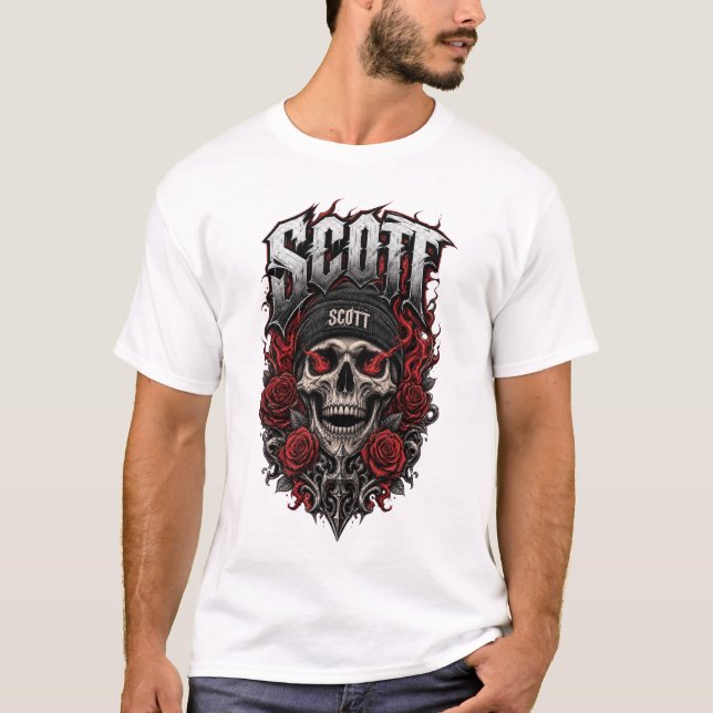 Camiseta Desenho Personalizado de Caveira Scott Gothic (Frente)