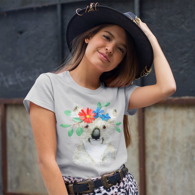 Camiseta Desenho por Aquarela do Urso de Koala Floral Cute (Criador carregado)