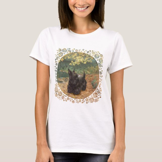 Camiseta Desenho Sazonal de Outono do Terrier Escocês (Frente)