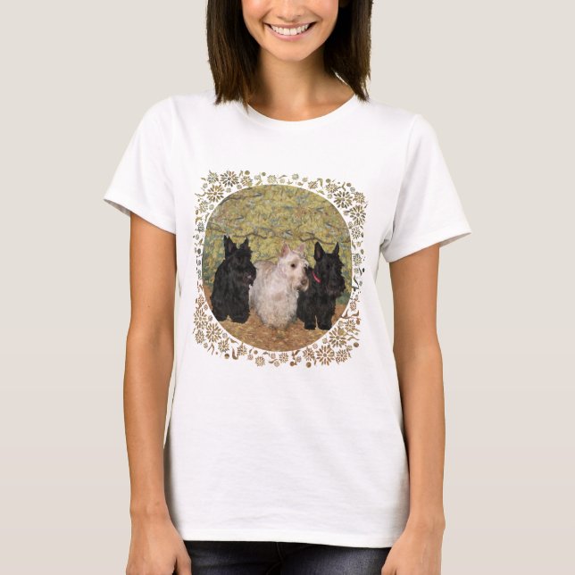 Camiseta Desenho Sazonal de Outono do Terrier Escocês (Frente)