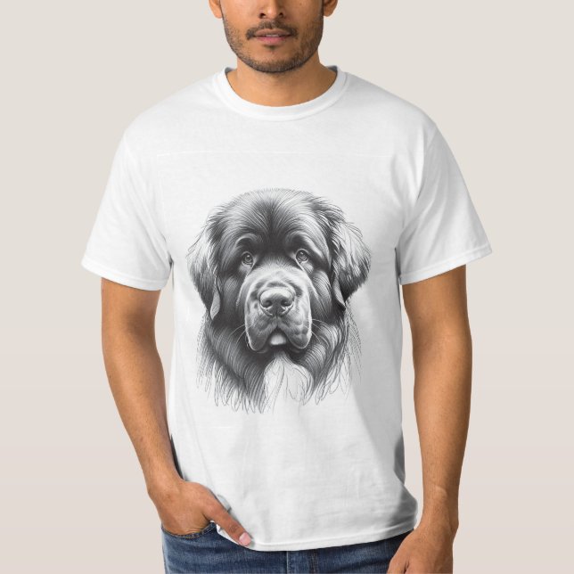 Camiseta Desenho Suave do Cachorro de Terra Nova pelo Artis (Frente)