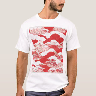 Camiseta Desenho Tradicional Japonês Padrão Geométrico Azul