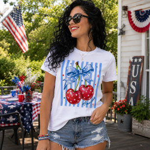 Camiseta Desenho Vermelho Branco e Azul Cereja Fresca Améri