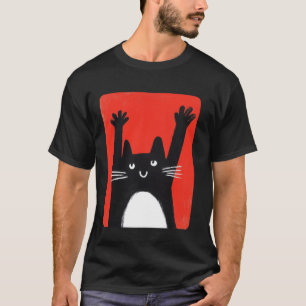 Camiseta Desenho Vermelho Com Um Gato Nele Gato Preto