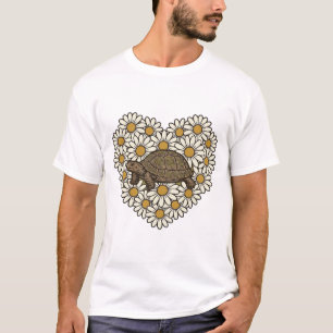 Camiseta Desenho Vetorial de Coração Floral de Tartaruga Vi