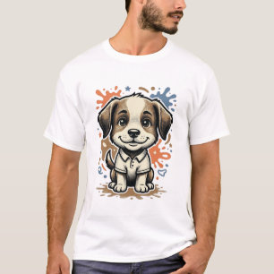 Camiseta Desenho Vetorial de Gravação de Cachorrinho Fofo S