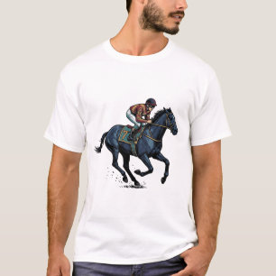 Camiseta Desenho Vetorial de Jóquei de Corrida de Cavalos V