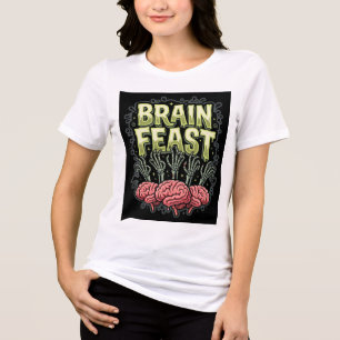 Camiseta Desenho Vetorial de Mãos de Zumbi em Banquete de C