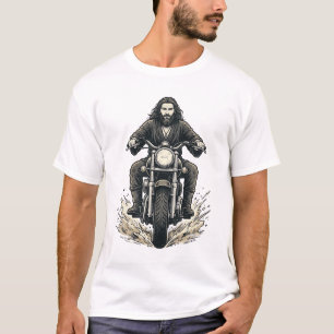 Camiseta Desenho Vetorial de Motociclista com Gravação Anti