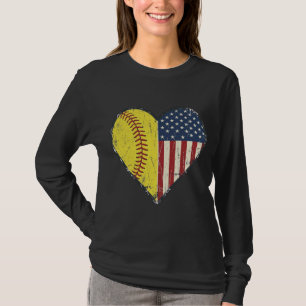 Camiseta Desenho Vetorial Vintage Coração de Softbol Patrió