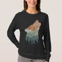 desenho vintage da natureza com silhueta de lobo
