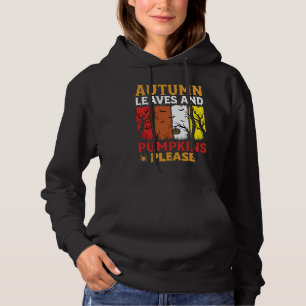 Camiseta Desenho Vintage de Folhas de Outono e Abóboras de