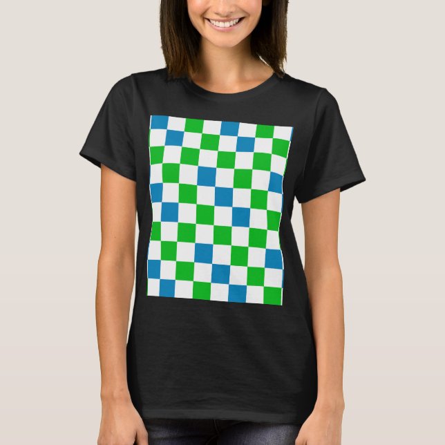 Camiseta Desenho Xadrez Azul Branco Verde (Frente)