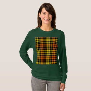 Camiseta Desenho Xadrez Tartan Preto Amarelo Laranja 