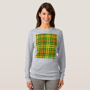 Camiseta Desenho Xadrez Tartan Verde Amarelo Laranja 