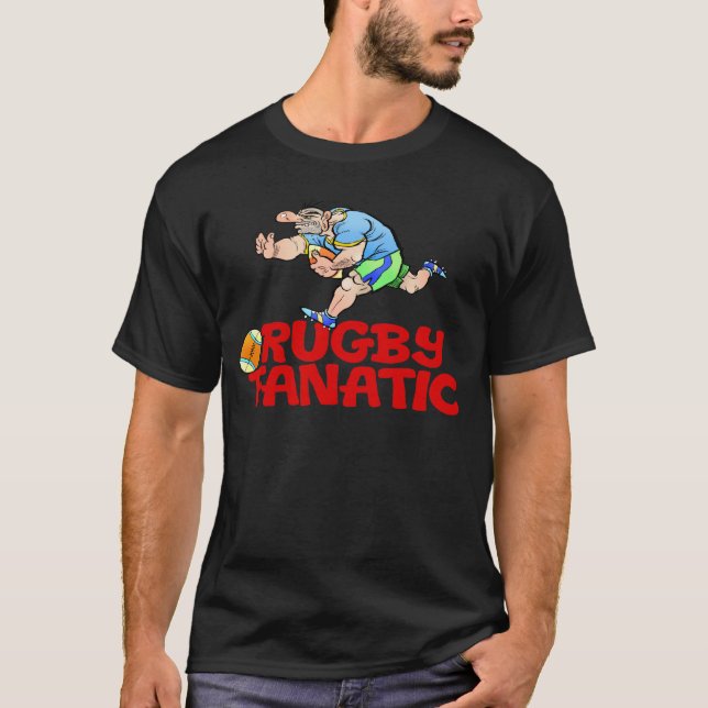 Camiseta Desenhos animados de um jogador do rugby em um (Frente)