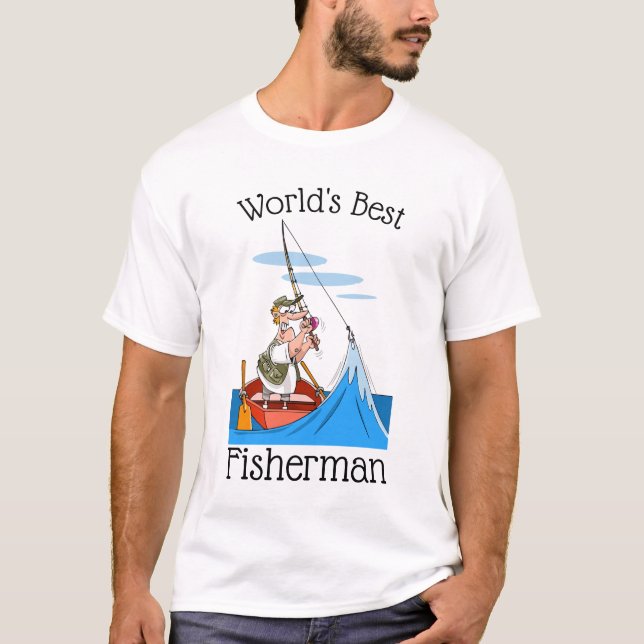 Camiseta Desenhos animados do pescador do mundo engraçado (Frente)