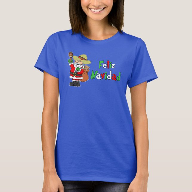 Camiseta Desenhos animados espanhóis do papai noel de Feliz (Frente)