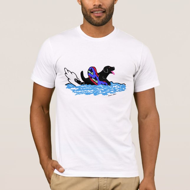 Camiseta Desenhos animados pretos nadadores de Labrador (Frente)