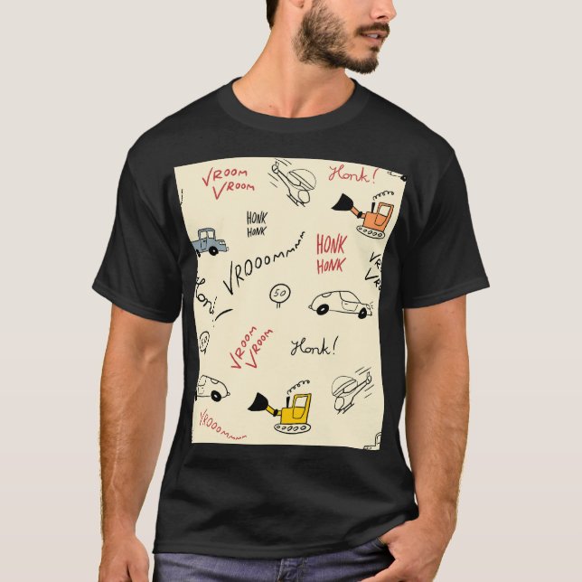 Camiseta Desenhos De Carros Sem Costura: Folha De Bebidas (Frente)
