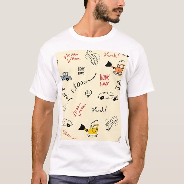 Camiseta Desenhos De Carros Sem Costura: Folha De Bebidas (Frente)