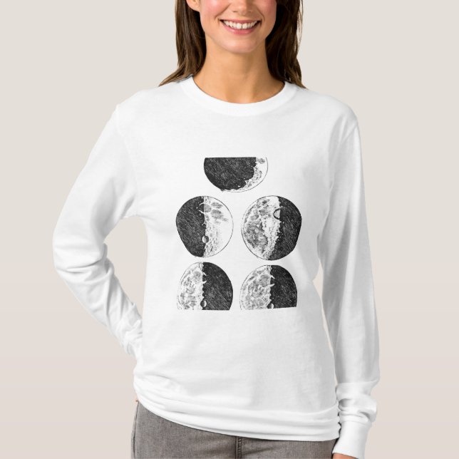 Camiseta Desenhos de Galileu das fases da lua (Frente)