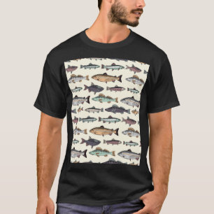 Camiseta Desenhos de peixe venenoso, padrão sem costura.