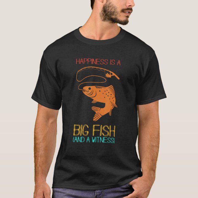 Camiseta Desenhos Divertidos de Pesca A Felicidade é Um Gra (Frente)