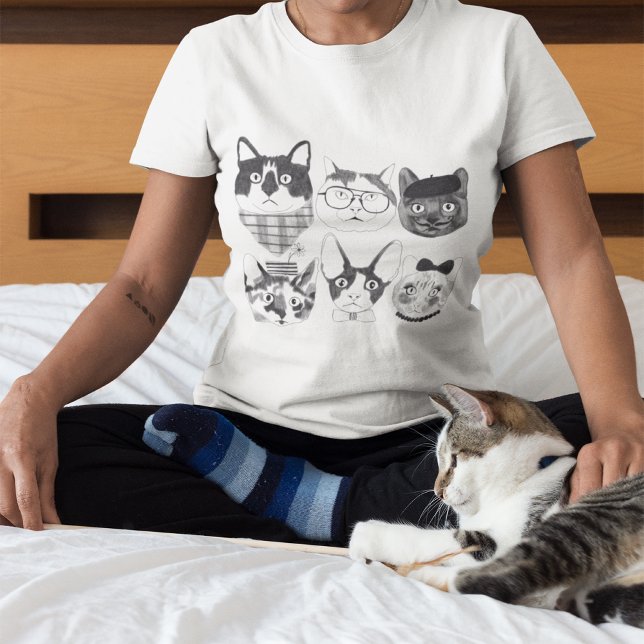 Camiseta Desenhos Mínimos De Gato Bonitos (Criador carregado)