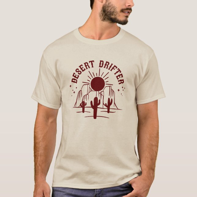 Camiseta Desert Drifer Retro Cactus Sunset Western Country (Frente)