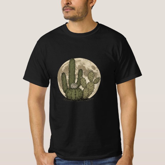 Camiseta Desert Moon Glow - Vintage Cactus Botanical Illust (Frente)