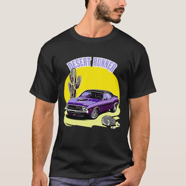 Camiseta Desert Runner, ilustração Dodge Challenger 1970 (Frente)