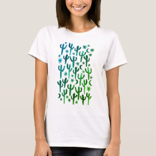 Camiseta Deserto Noturno Saguaro Cactos Aquarela Verde