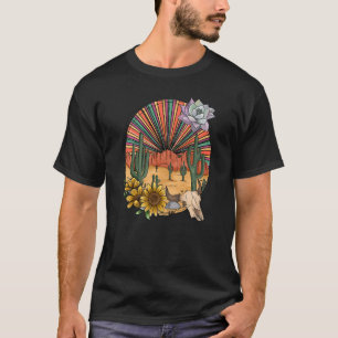 Camiseta Deserto Retro Ocidental Cowboy Boho Caveira Cacto