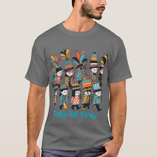 Camiseta Desfile de Chapéus Divertidos  (Frente)