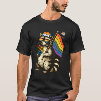Camiseta Desfile de Flores de Guaxinim Arco-íris Animal Fof