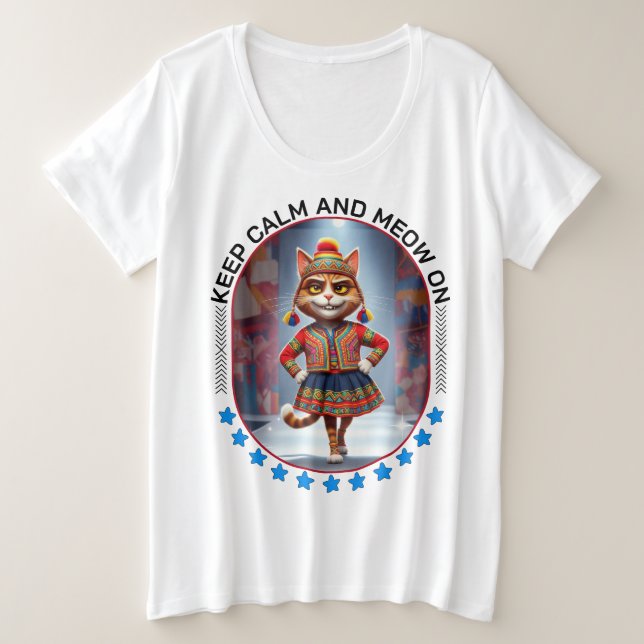 Camiseta desfile de moda de gato (Frente do Design)