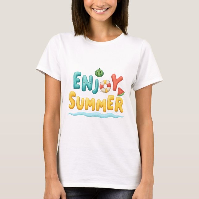 Camiseta Desfrute da ilustração de texto de verão (Frente)