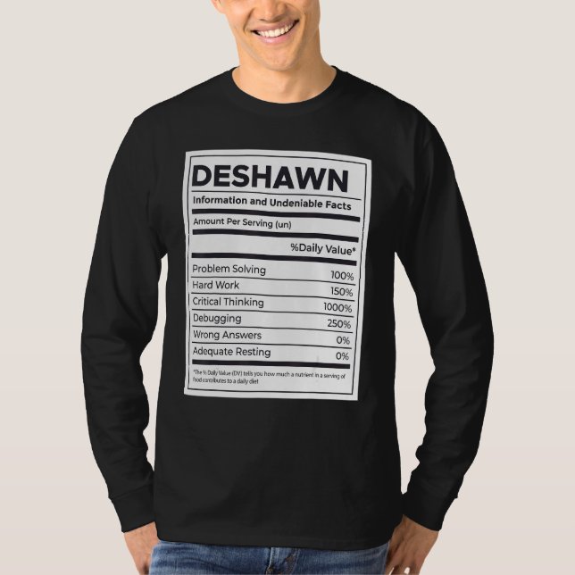 Camiseta Deshawn Nutrition Information Problem Solving Duro (Frente)