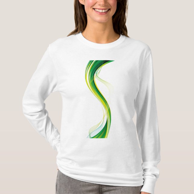 Camiseta Design abstrato de onda verde vertical-34534 (Frente)