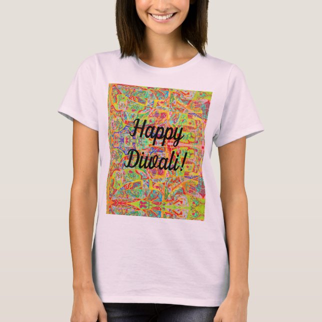 Camiseta design abstrato de sari e Happy Diwali (Frente)
