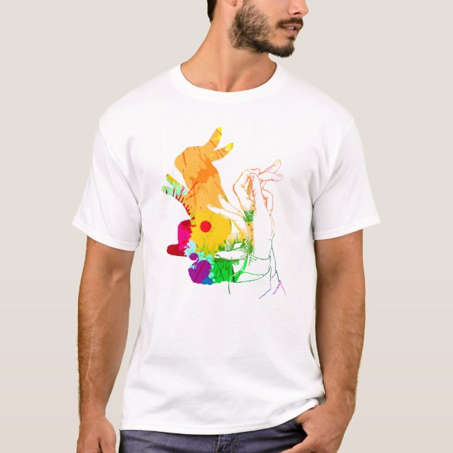 Camiseta Design abstrato do fantoche da sombra da mão (Frente)