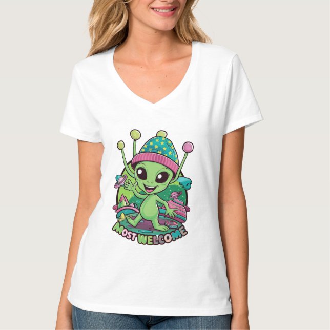 Camiseta Design alienígena mais bem-vindo (Frente)