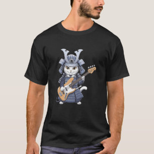 Camiseta Design Artístico de Gato Japonês Tocando Guitarra